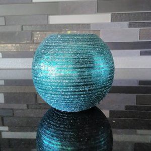 Teal Glitter Ball Tea Light Candle Holder